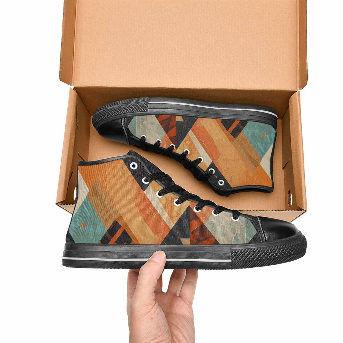 MEN'S Southwestern Geometric Diamond High Top Canvas Cottagecore Custom Shoes