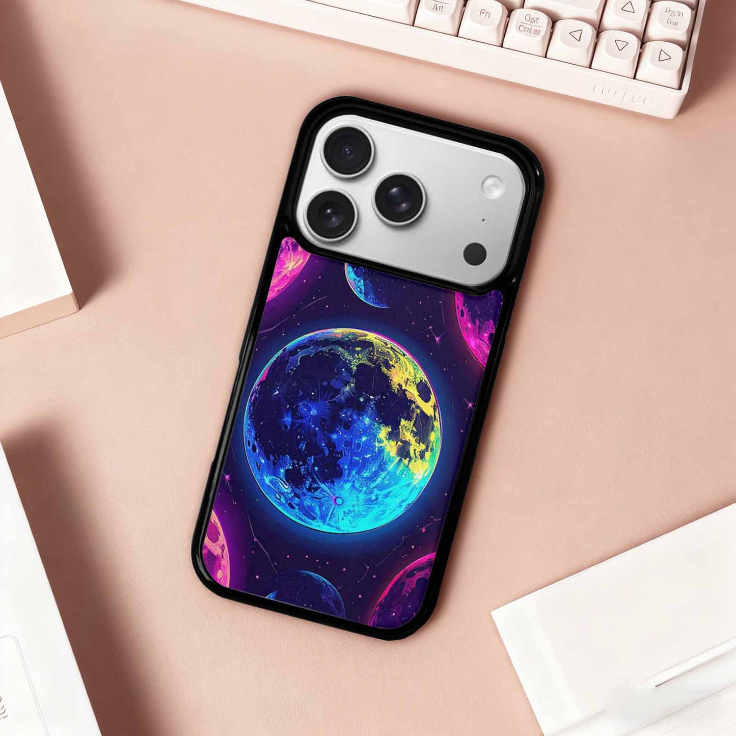 iPhone 17 Pro Case — Neon Winter Moon Seamless Cartoon Cute, Unique Phone Case Design