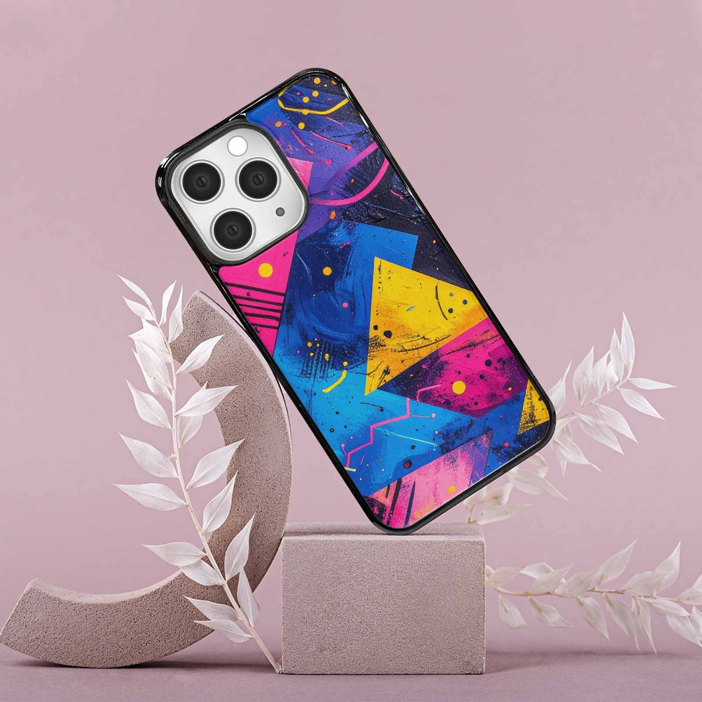 iPhone 15 Pro Max Case — Memphis Squiggles Triangles Dots, Personalized Phone Case