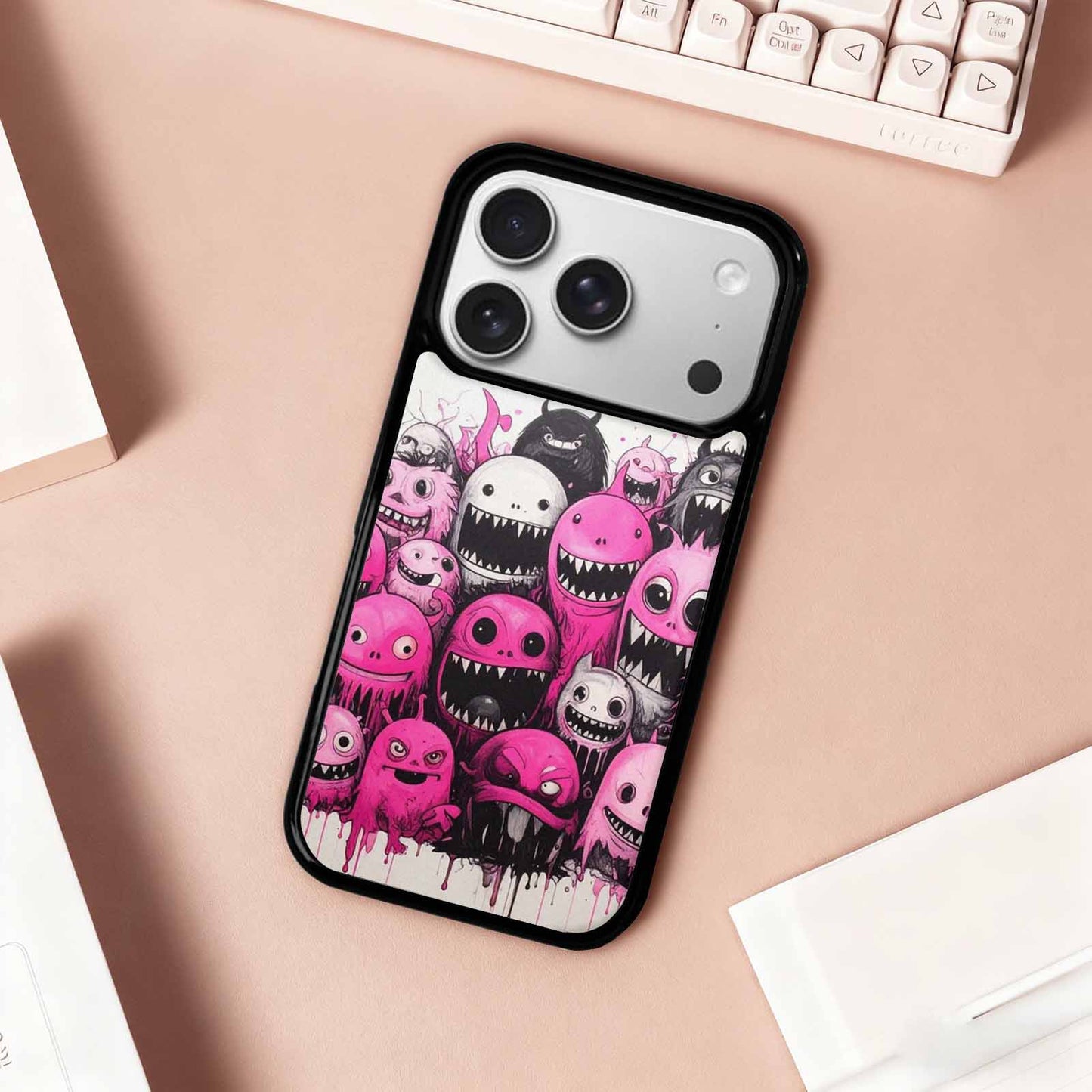 iPhone 17 Pro Case — Monsters General Black Pink Ink Cartoon, Unique Phone Case Design