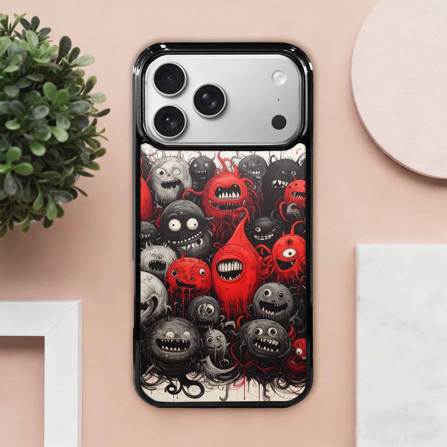 iPhone 17 Pro Max Case — Black & Red Ink Cartoon Cute, Original Design Phone Case