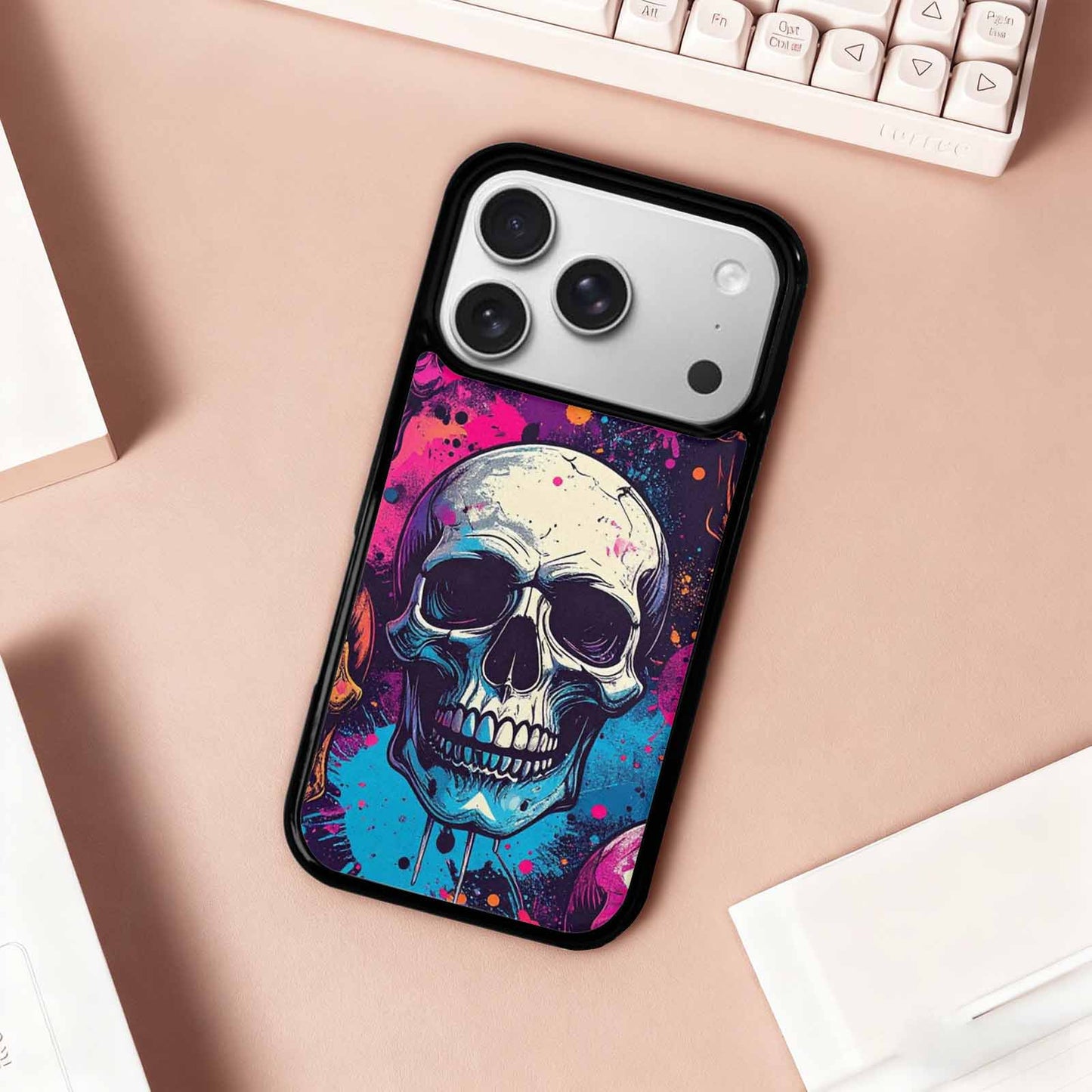 iPhone 17 Pro Case — Skulls Splatter Comic Gothic Skulls, Custom Designed Case Cover
