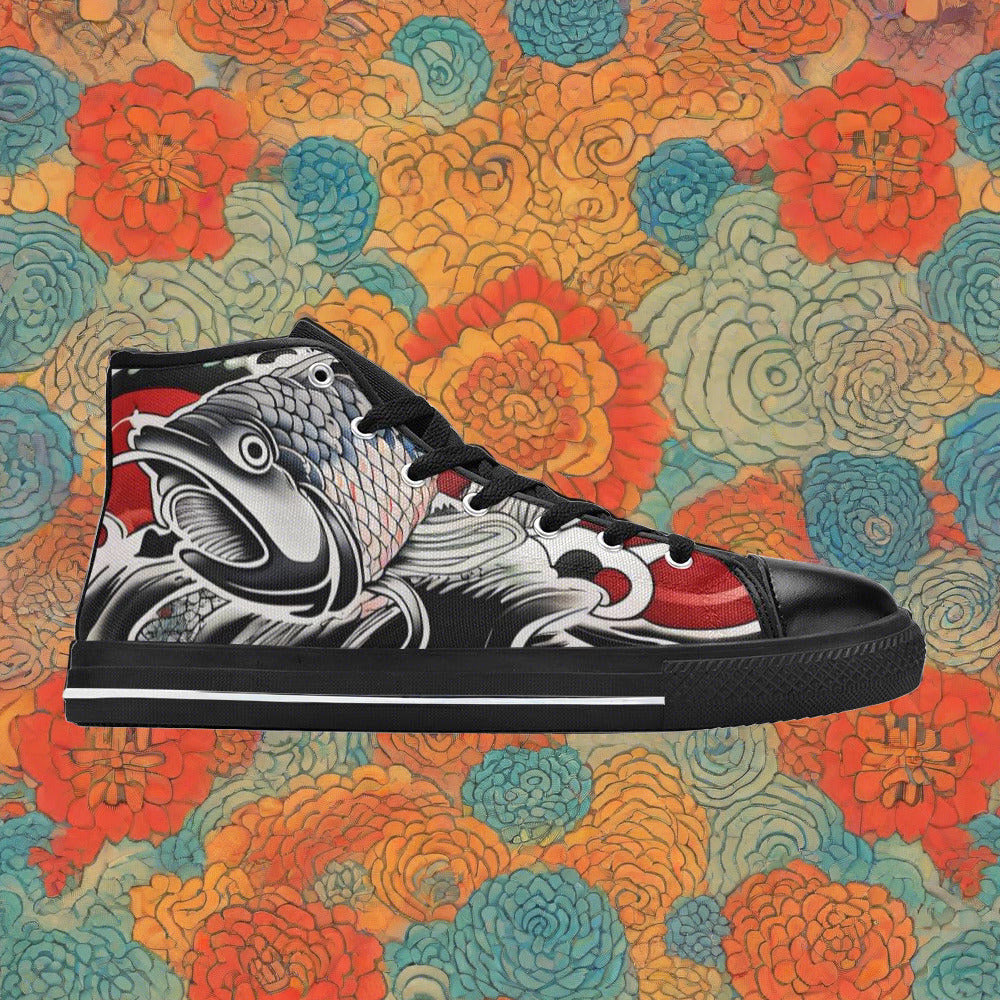 Peacock Crimson Black Wearable WOMEN Bold Art - Freaky Shoes | Custom Art Sneakers