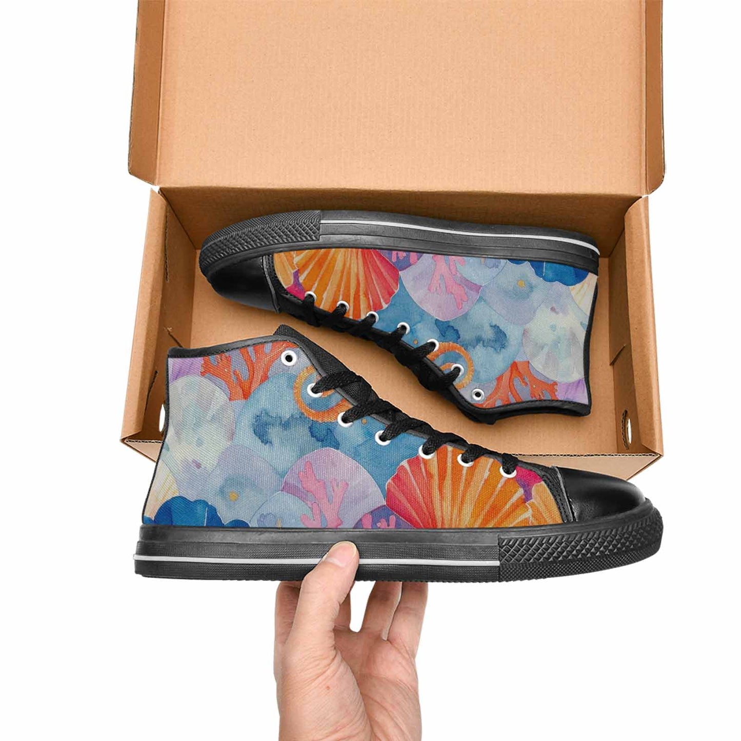 MEN'S Fish Scale Coral High Top Canvas Vibrant Chaos Sneakers