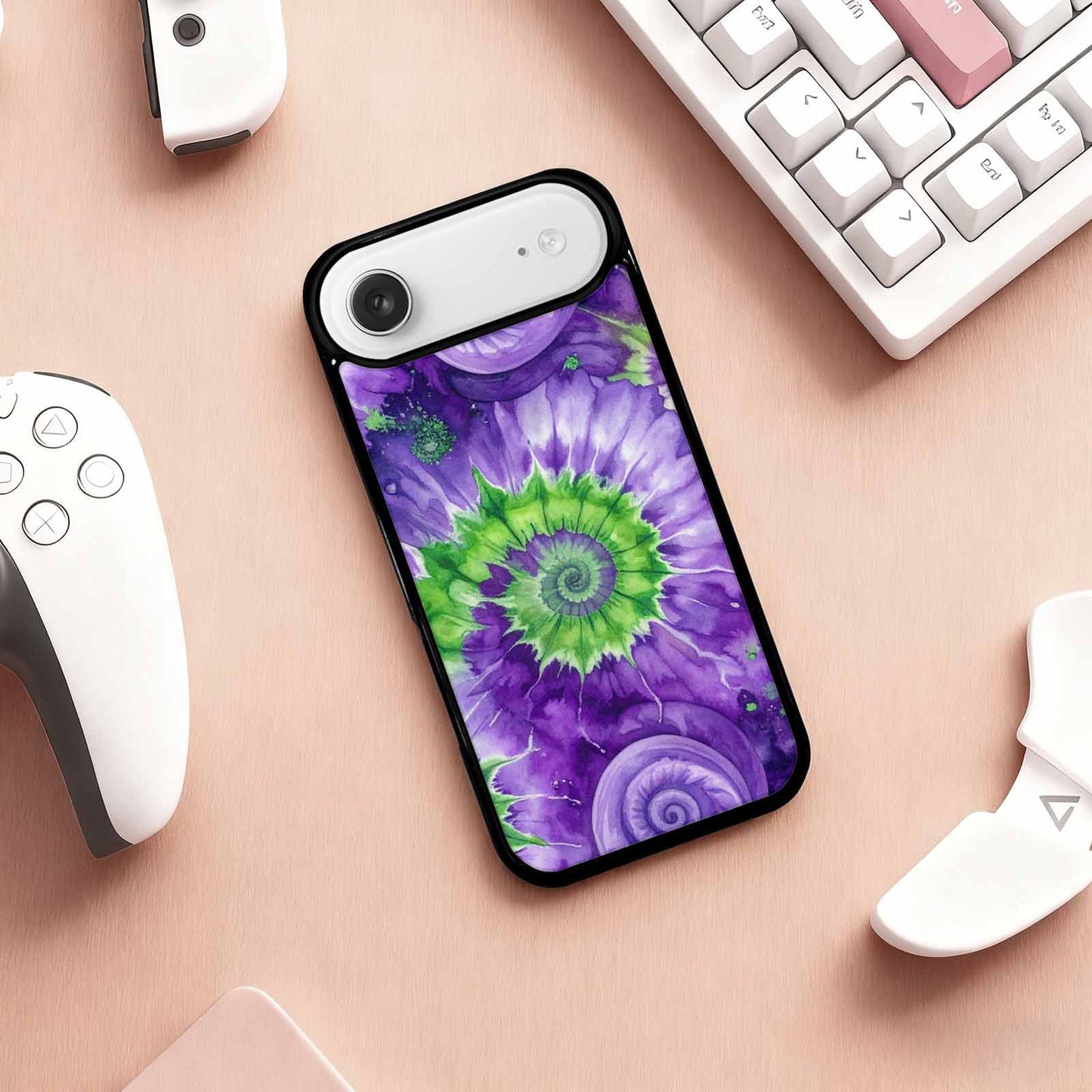 iPhone 17 Air Case — Tie Dye Purple Green Blended Tie, Customized Protective Case