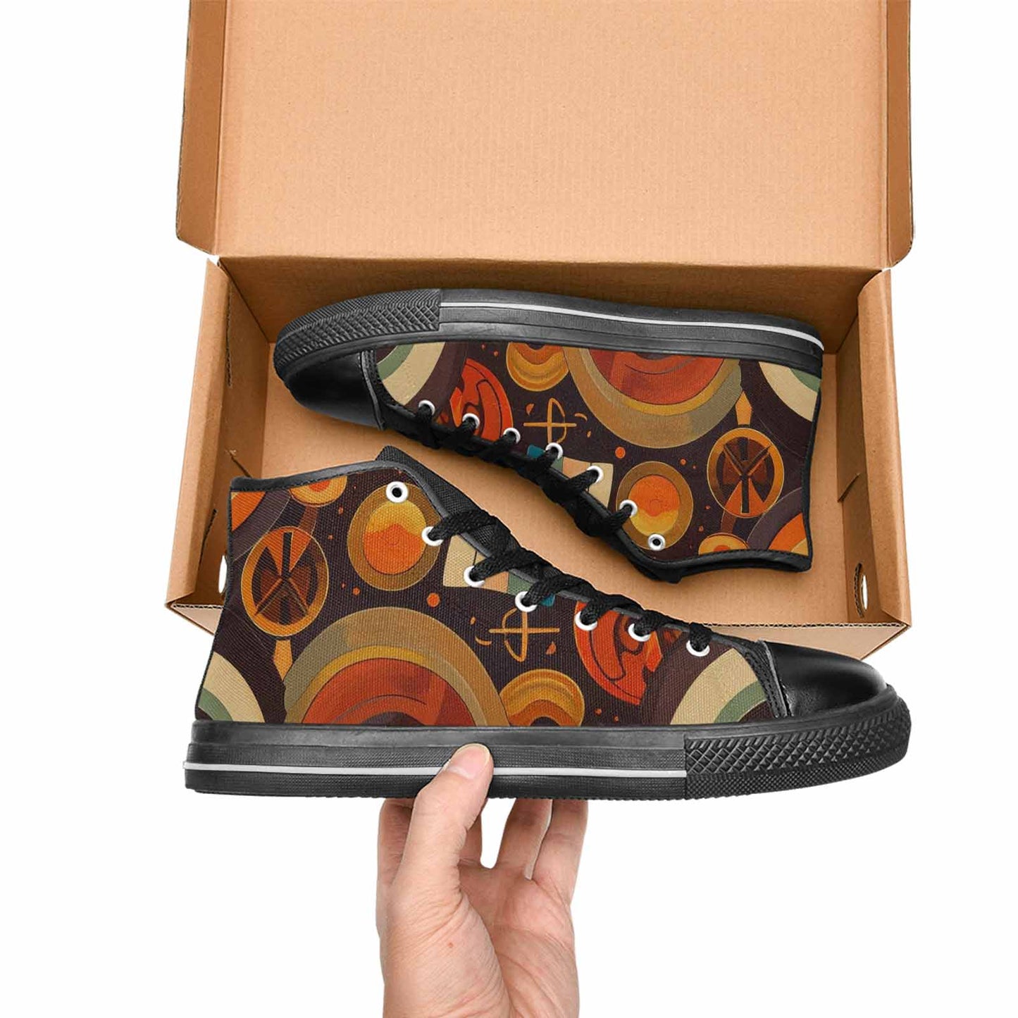 WOMEN'S Groovy 70S Peace High Top Canvas Wallpaper Art Shoes