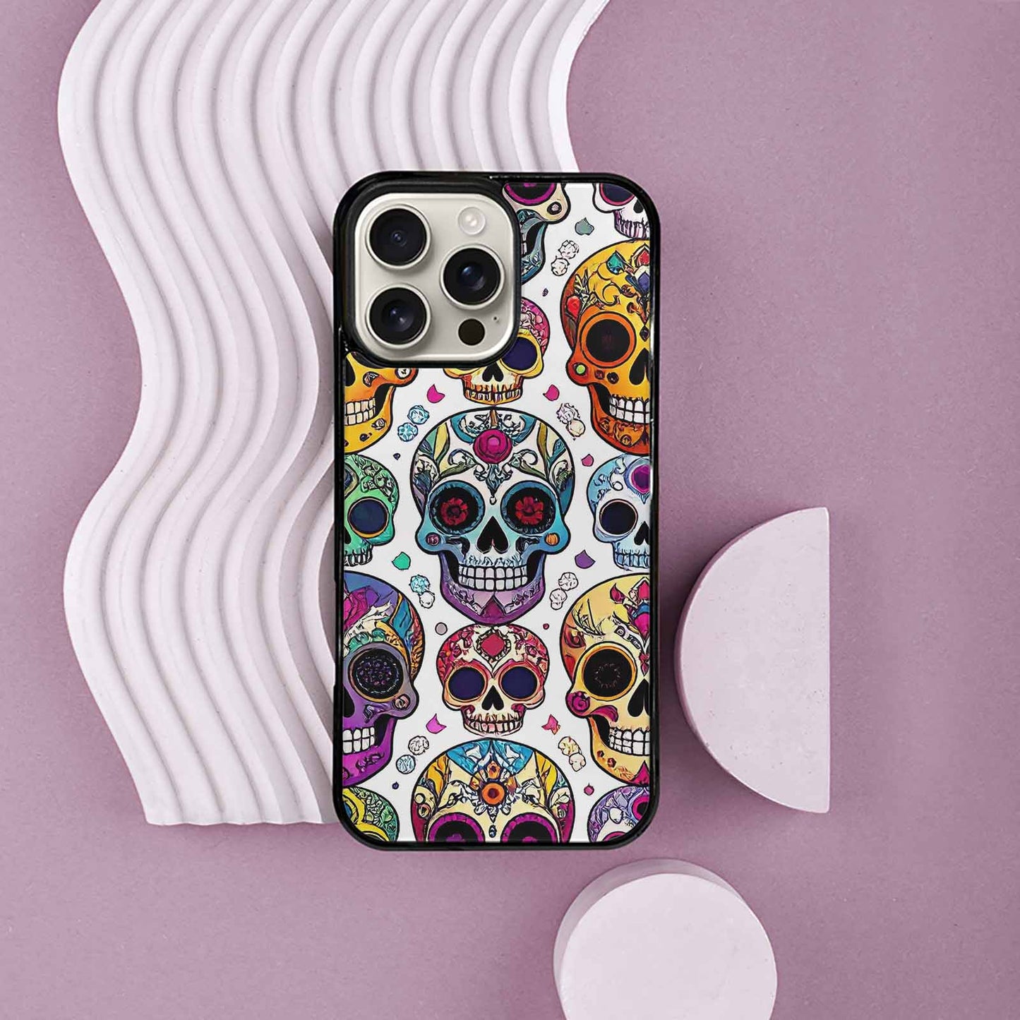 iPhone 16 Pro Max Case — Vibrant Skull Seamless, Custom Phone Case