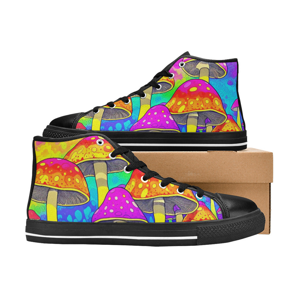WOMEN'S Colorful Mushrooms Art Vibes High Top Canvas Grunge Sneakers