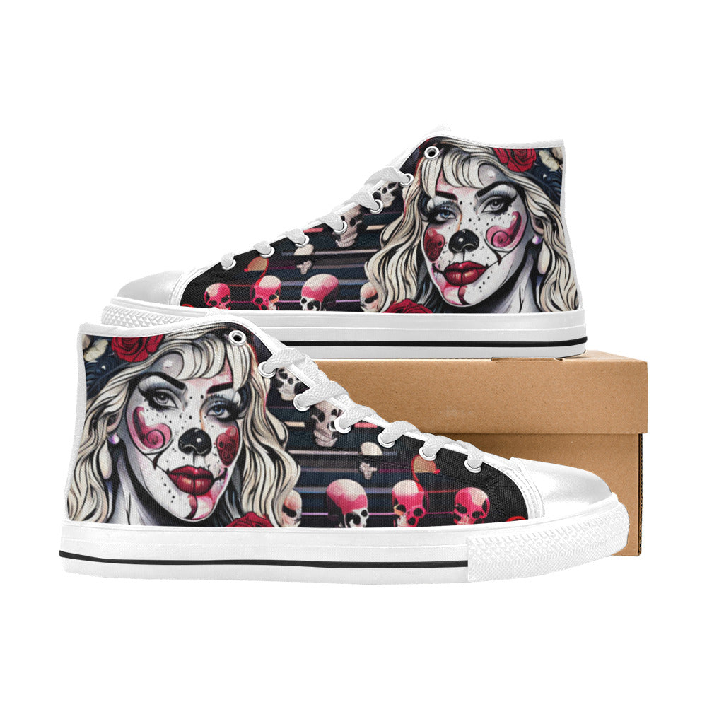 MEN'S Clown Woman Wearing Baseball High Top Canvas Aesthetic Sneakers