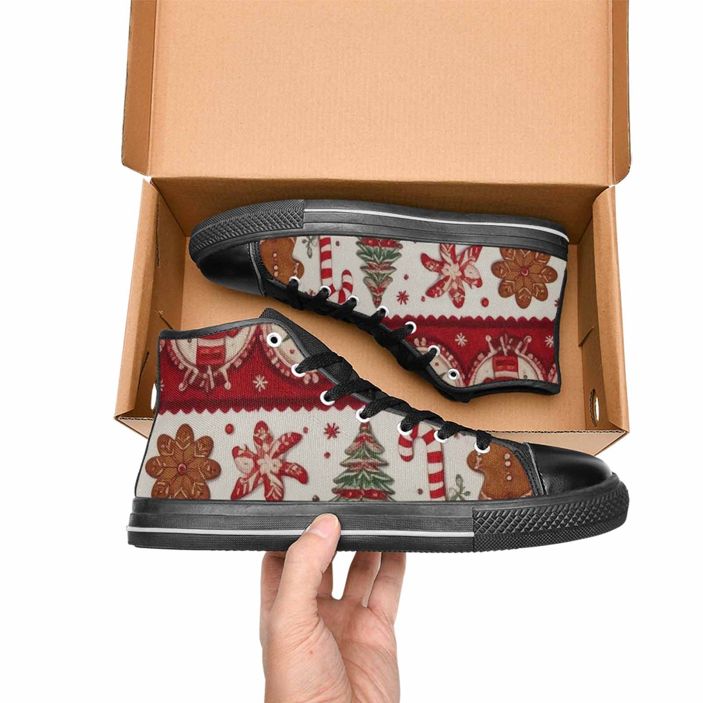 WOMEN'S Christmas Holly Snowflake High Top Canvas Vibrant Chaos Custom Sneakers