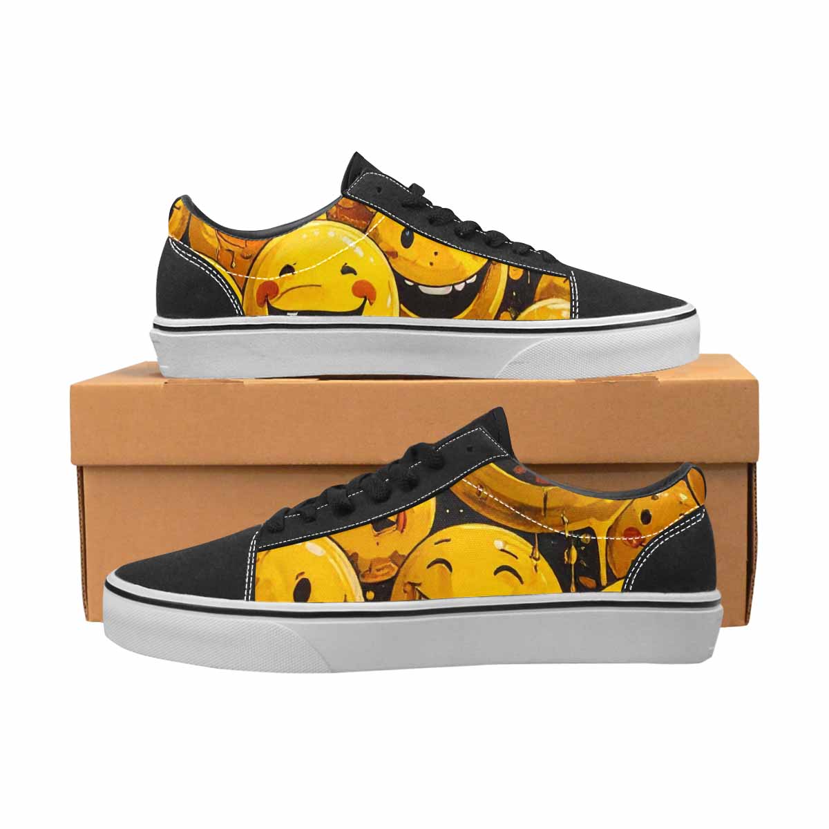 WOMEN'S Melting Moon Smiley — Lace-Up Canvas Cottagecore Sneakers