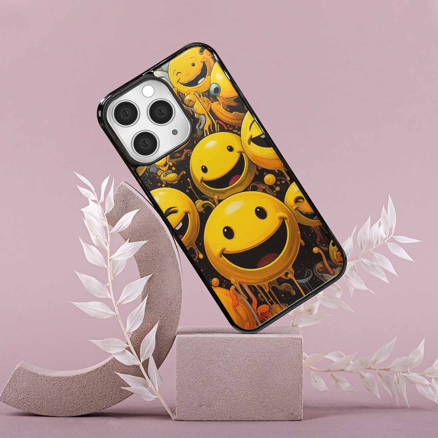 iPhone 15 Pro Max Case — Melting Moon Smiley Red Splatt, Unique Phone Case Design