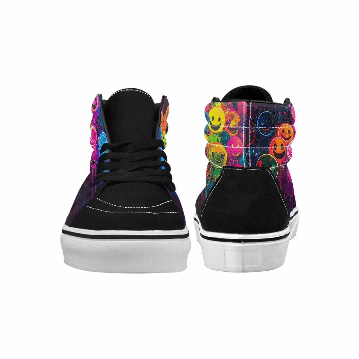 MEN'S Smiley Faces Glow High Top Canvas Grunge Custom Shoes
