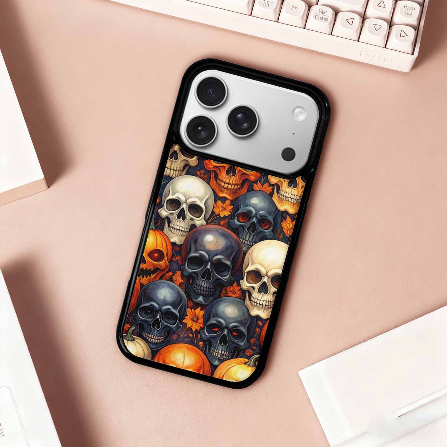 iPhone 17 Pro Case — Skulls Halloween Orange Black Small Gothic, Custom Print Case Cover