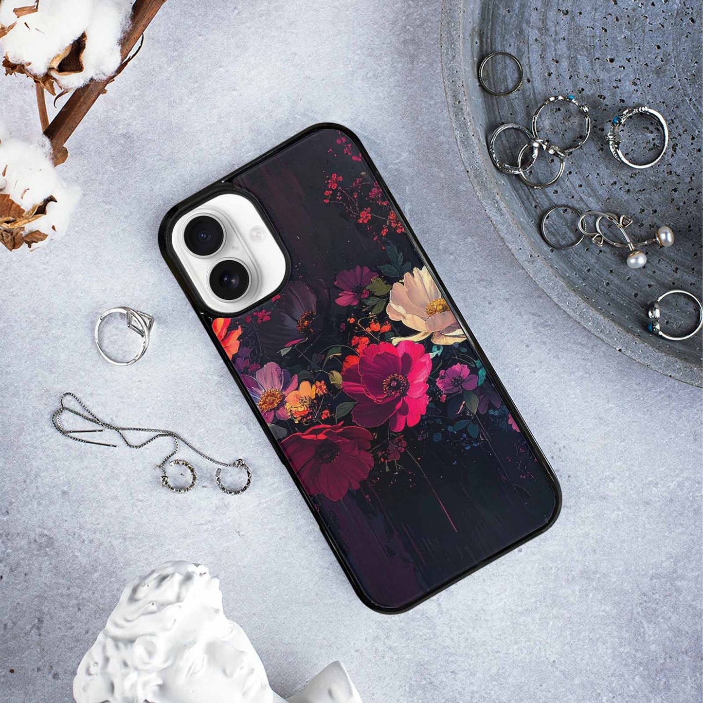 iPhone 16 Plus Case — Shadowy Glitch Floral Pattern Hundreds Of, Custom Phone Case