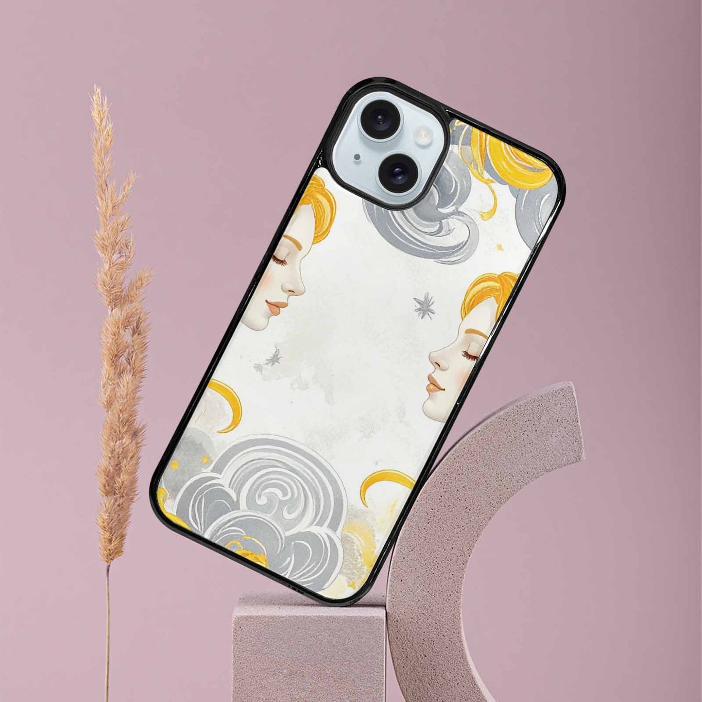 iPhone 15 Plus Case — Gemini Twins Zodiac Pattern Seamless Repeat, Custom Art Phone Cover
