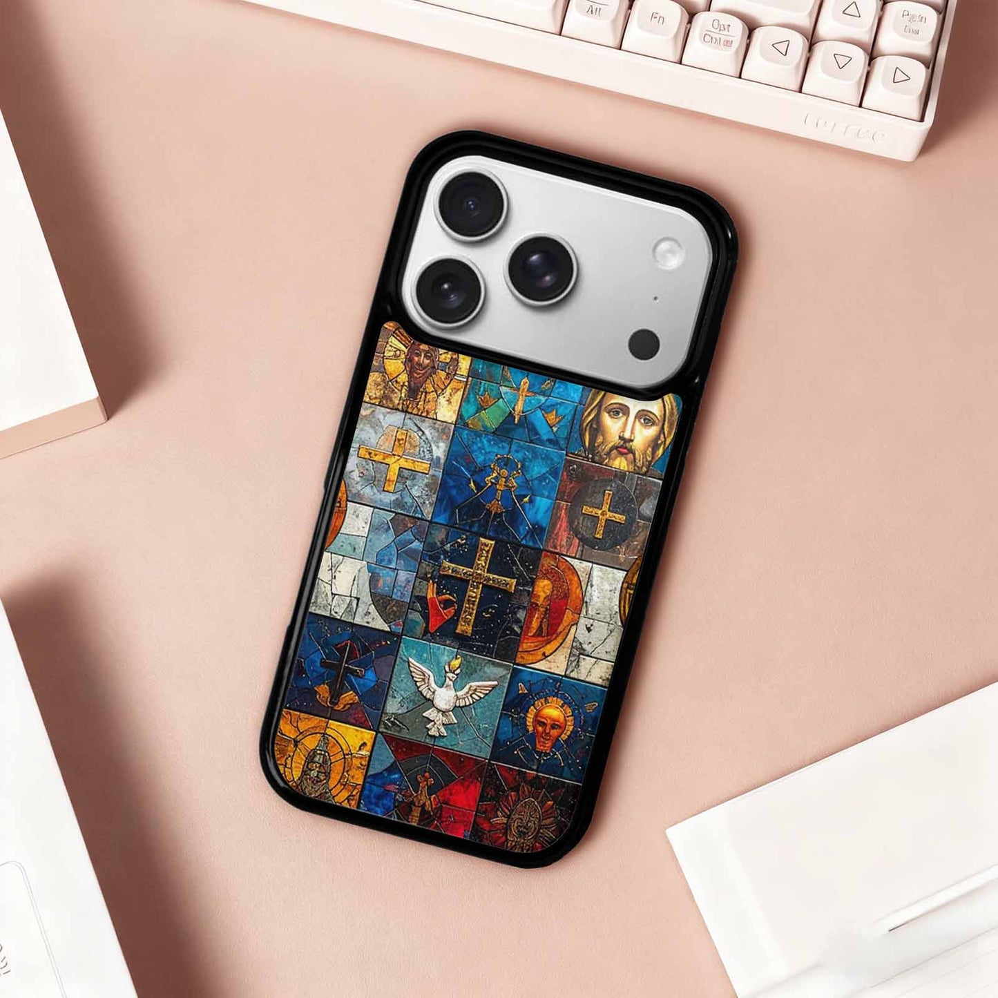 iPhone 17 Pro Case — Jesus Face Small Cross And Original, Custom Printed Phone Case