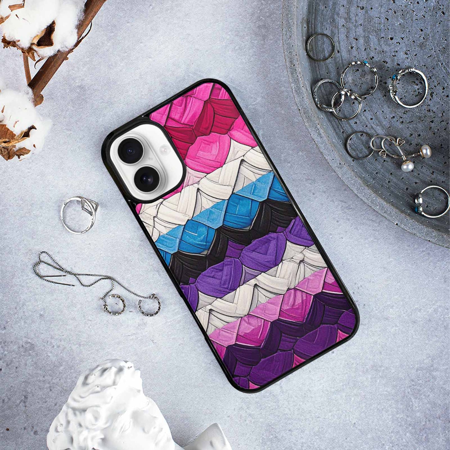 iPhone 16 Plus Case — Genderfluid Flag Color Theme Small Rainbow, Custom Printed Phone Case