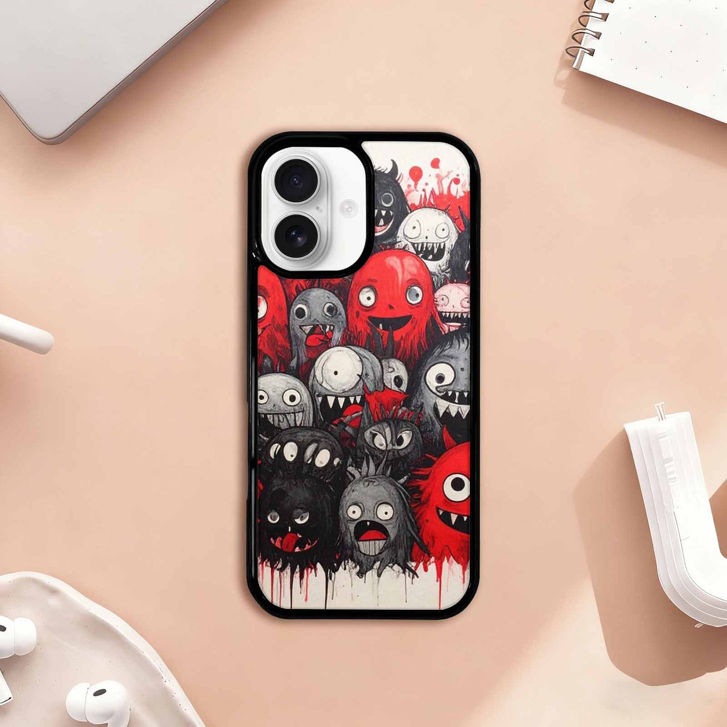 iPhone 17 Case — Black & Red Ink Cartoon Cute, Personalized Phone Case