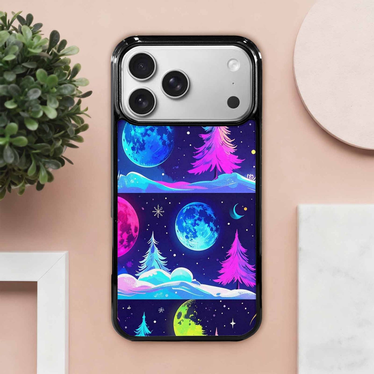 iPhone 17 Pro Max Case — Neon Winter Moon Cartoon Cute, Custom Made Phone Cover