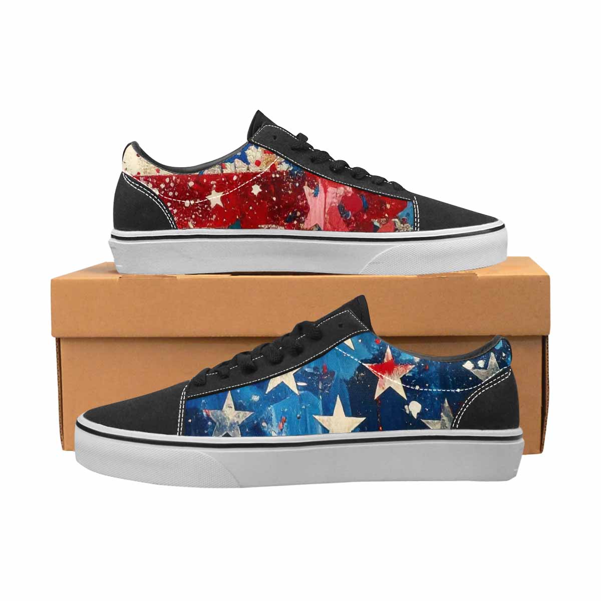 WOMEN'S Patriotic Stars Stripes Lace-Up Canvas Grunge Custom Shoes
