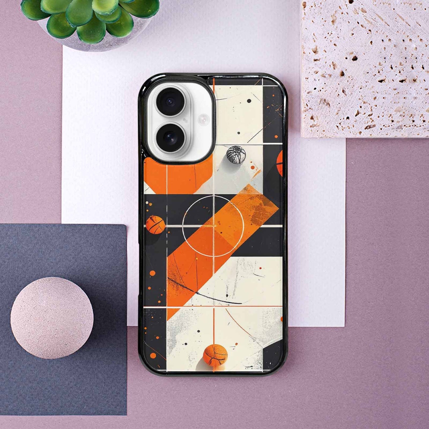 iPhone 16 Case — Basketball Pattern Court Lines And Balls, Unique Phone Case Design