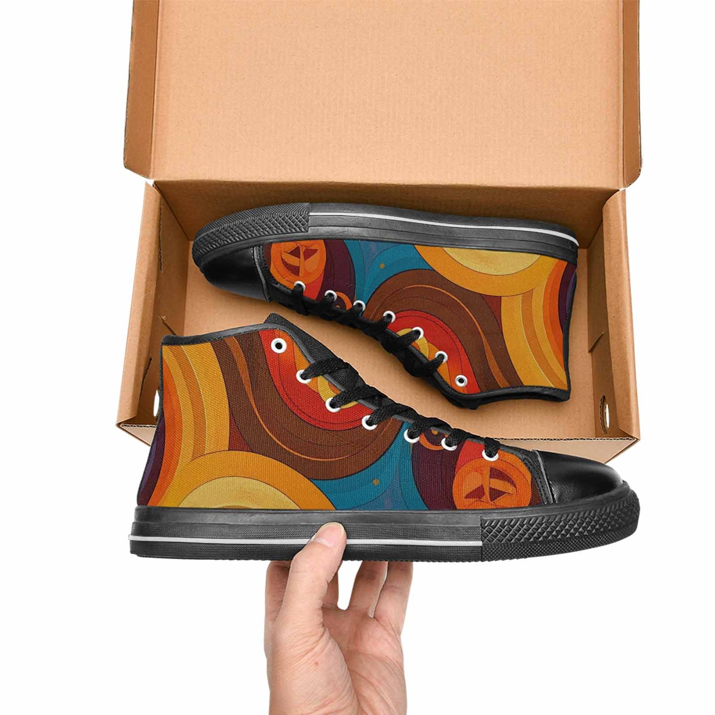 MEN'S Groovy 70S Peace High Top Canvas Cottagecore Custom Sneakers