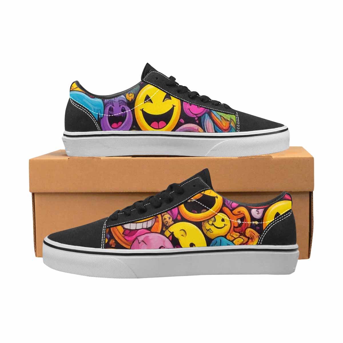 WOMEN'S Yellow Smiley Face Canvas Lace-Up Vivid Shoes