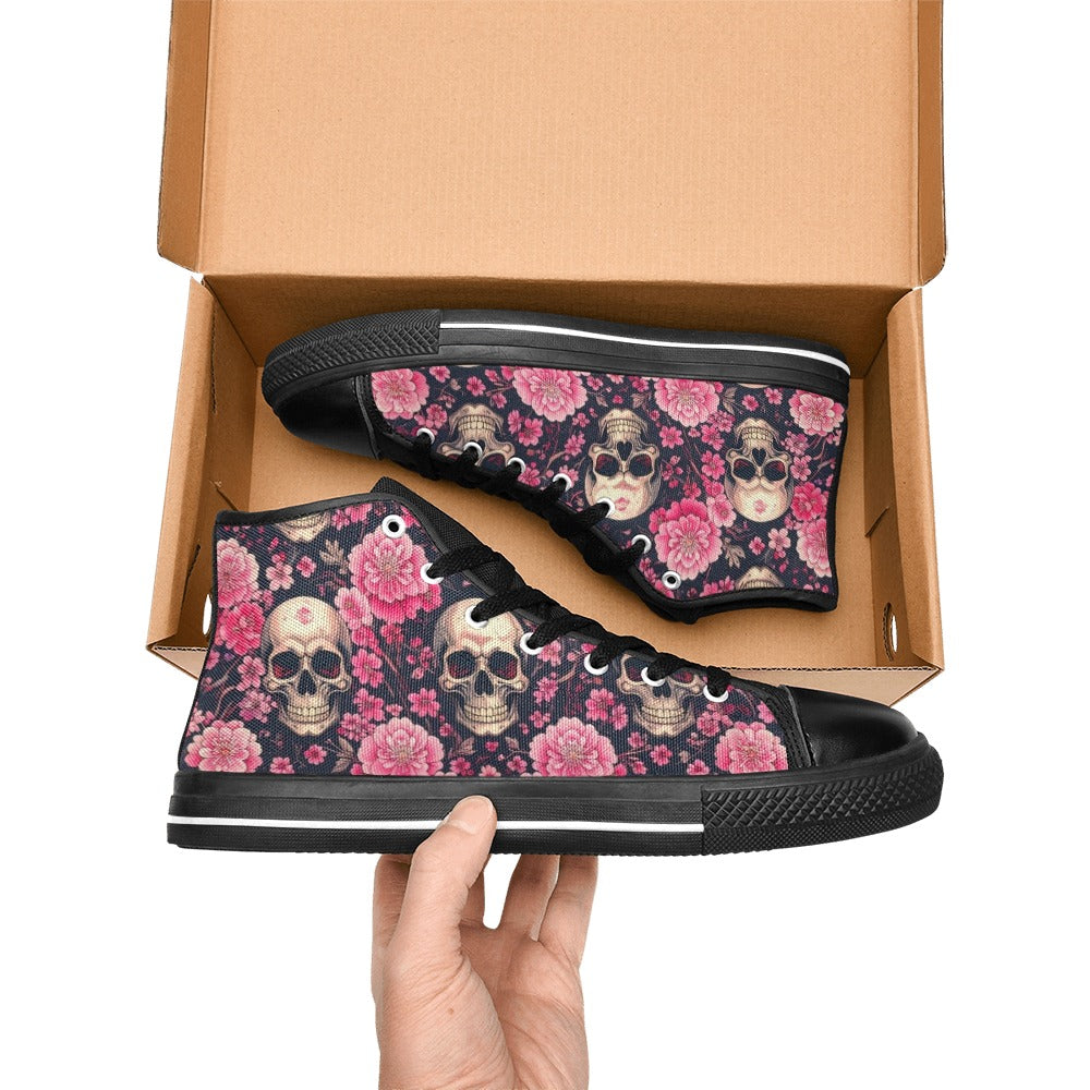 MEN'S Skull Cherry Blossom High Top Canvas Wallpaper Art Shoes