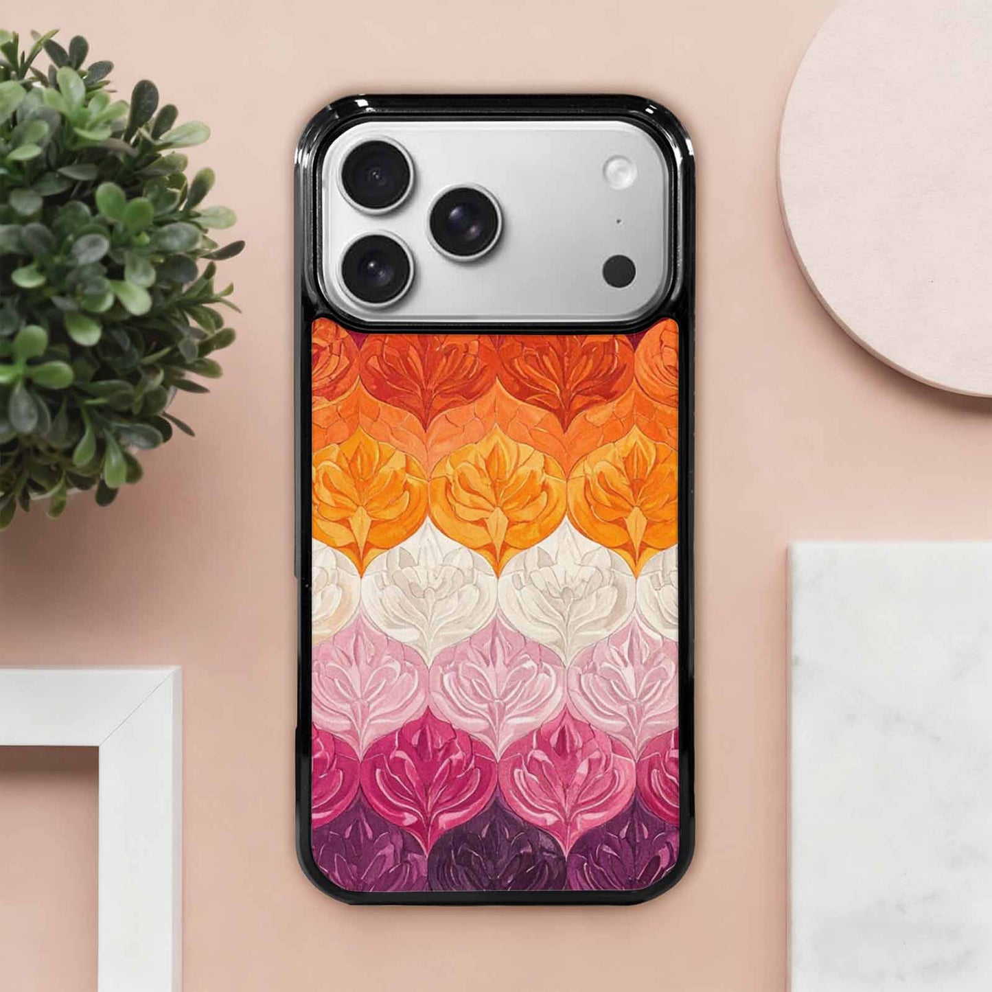 iPhone 17 Pro Max Case — Lesbian Flag Color Theme Original Art, Custom Made Phone Cover