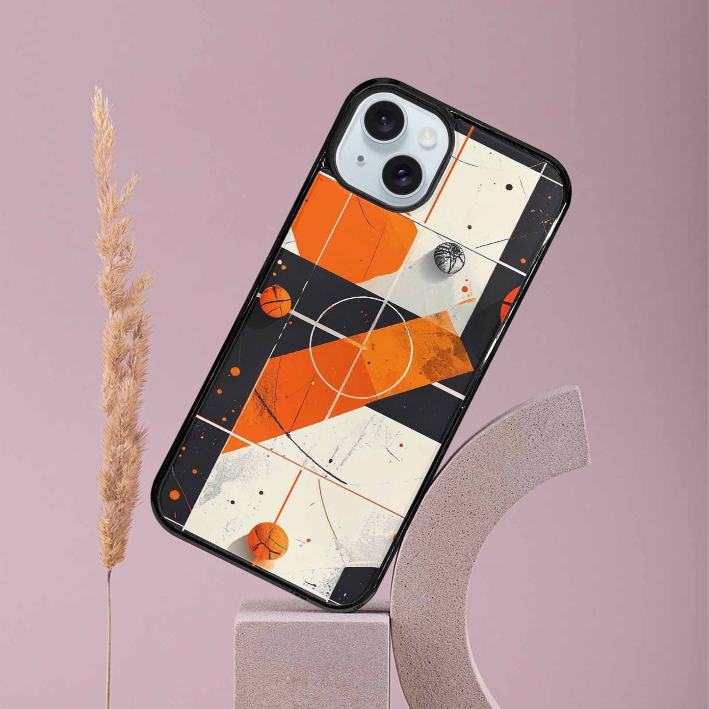 iPhone 15 Plus Case — Basketball Pattern Court Lines And Balls, Unique Phone Case Design