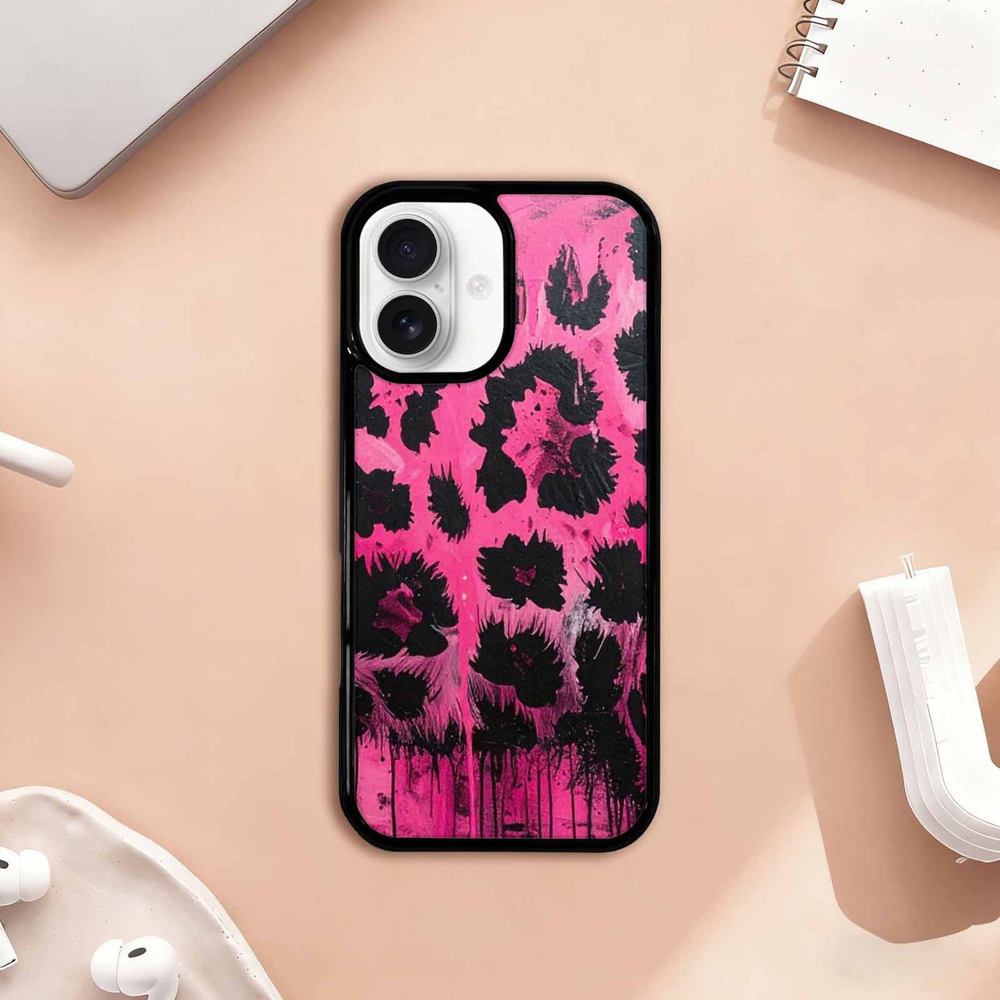 iPhone 17 Case — Black & Pink Ink Animal Print, Custom Print Case Cover