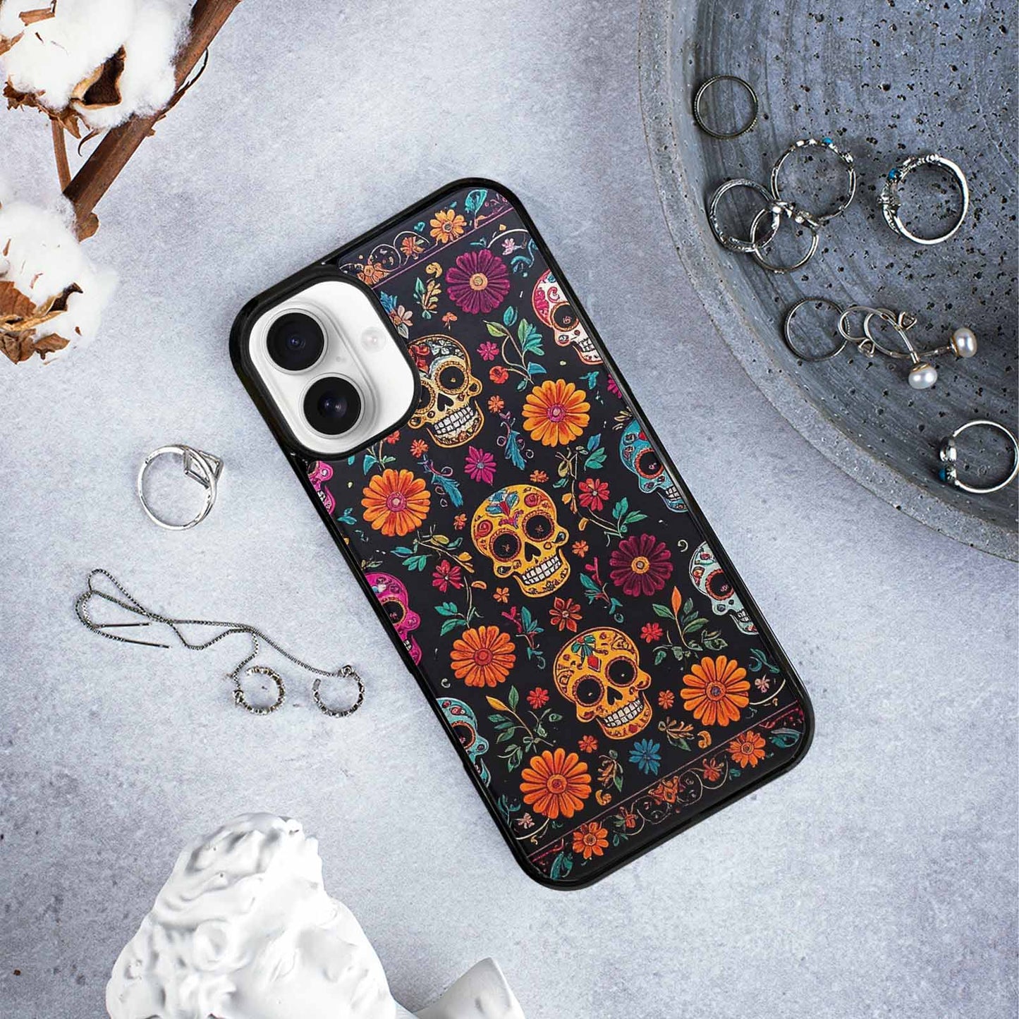 iPhone 16 Plus Case — Colorful Dia De Los Muertos Sugar, Personalized Phone Case