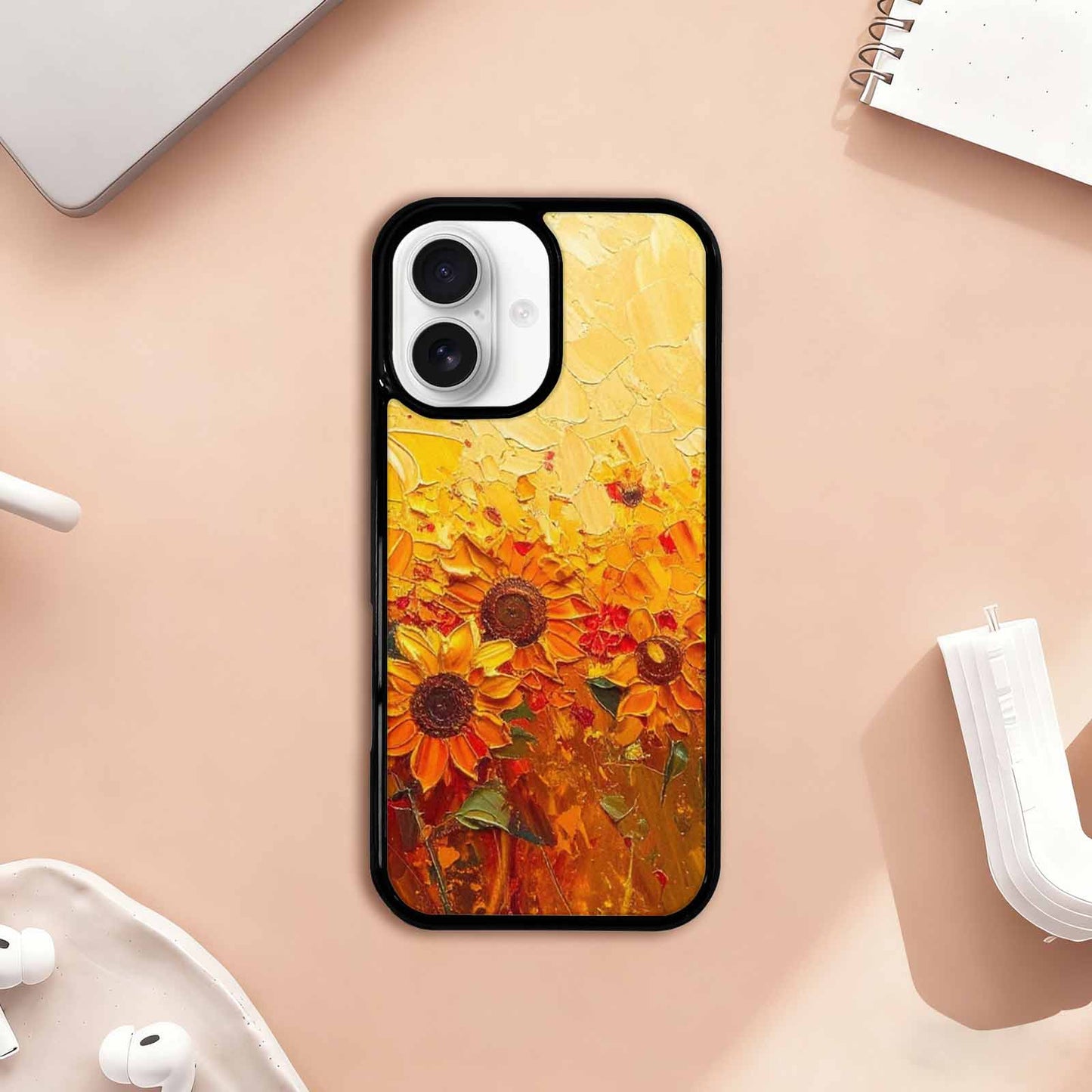 iPhone 17 Case — Impressionist Sunflower Brushstroke Pattern Floral, Custom Print Case Cover