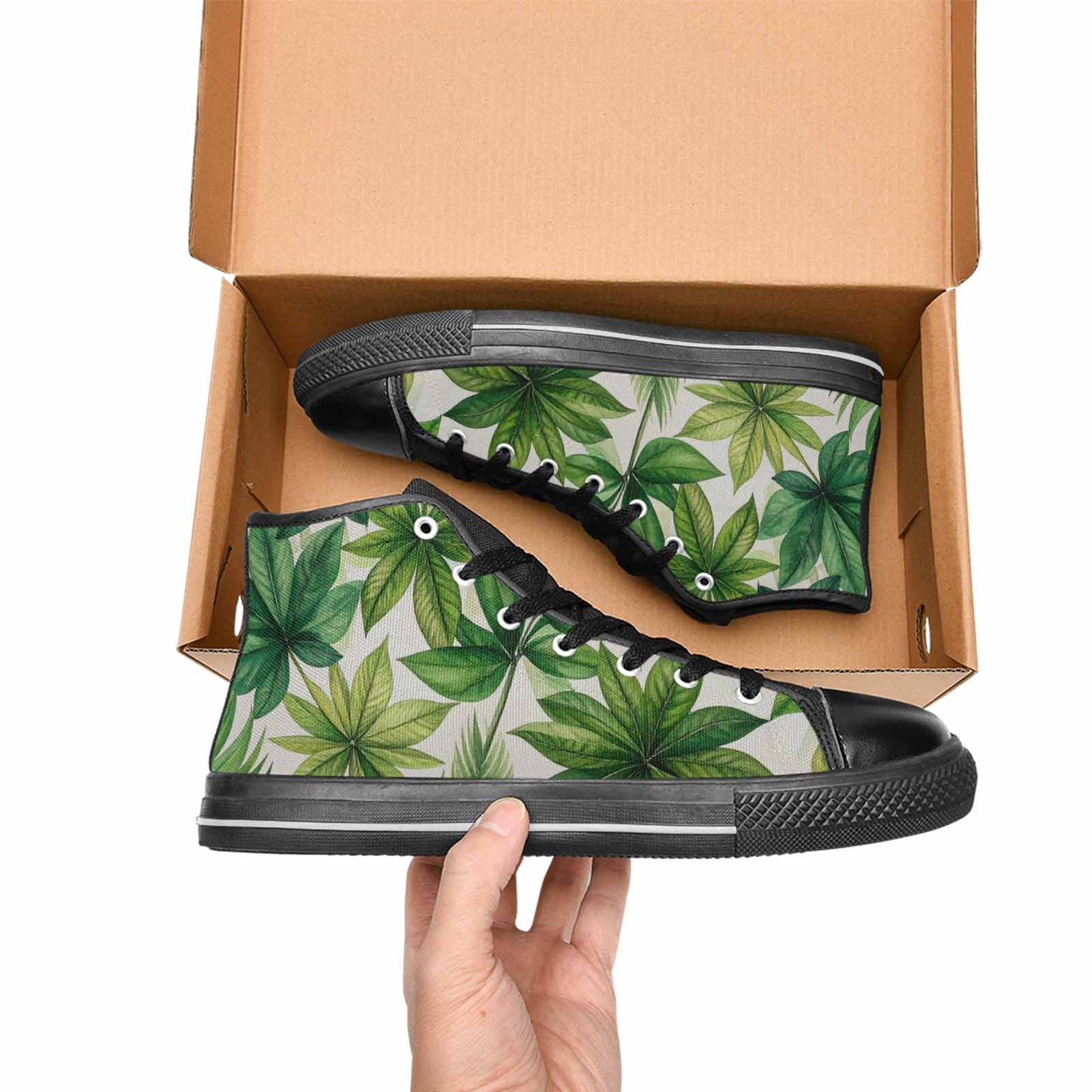 MEN'S Seven-Point Palmate Leaf High Top Canvas Vibrant Chaos Sneakers
