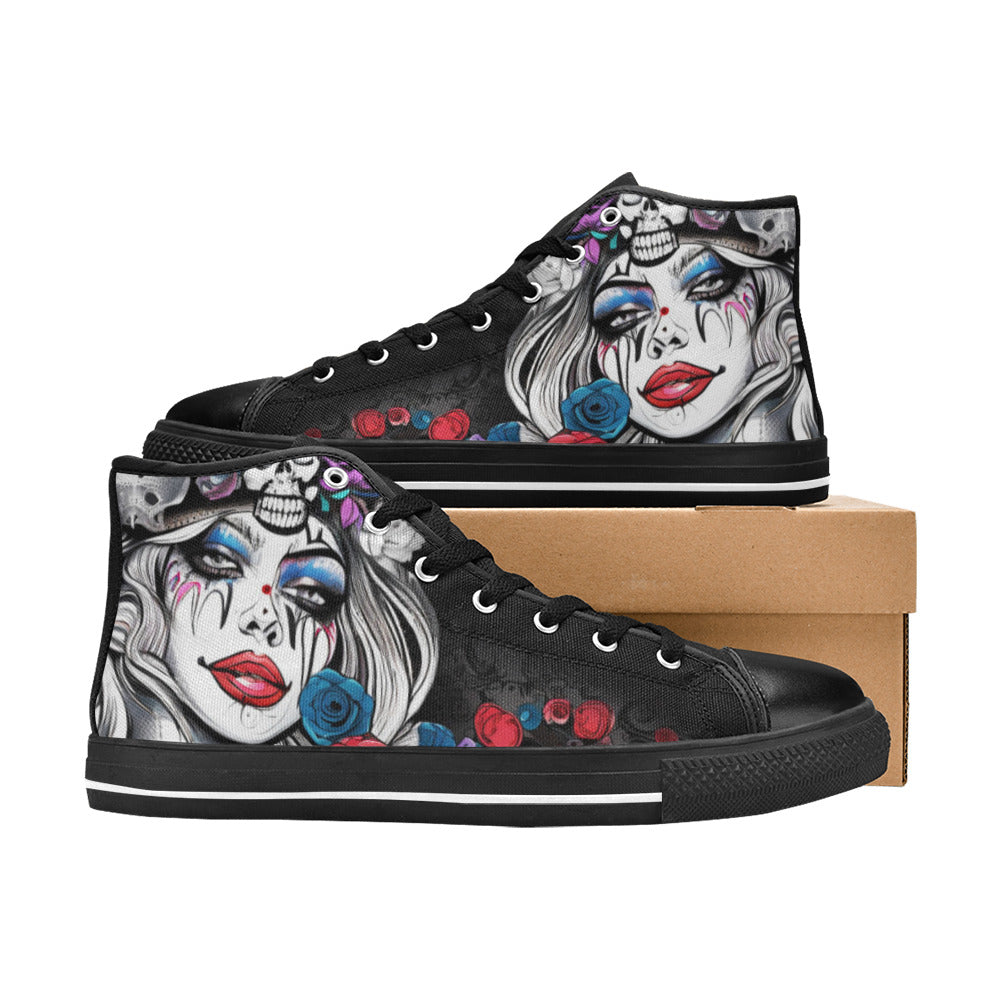 WOMEN'S Clown Woman Art High Top Canvas Cottagecore Custom Shoes