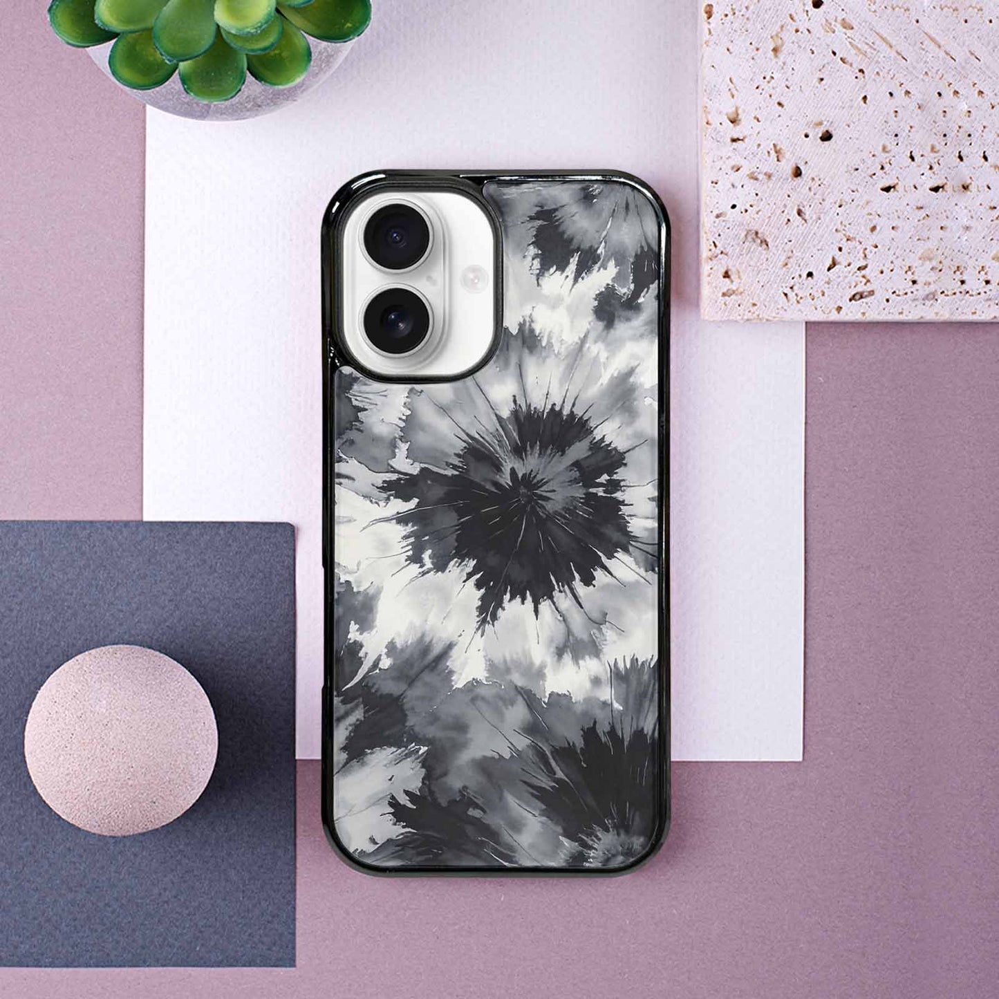 iPhone 16 Case — Tie Dye Black And Gray Blended, Unique Phone Case Design