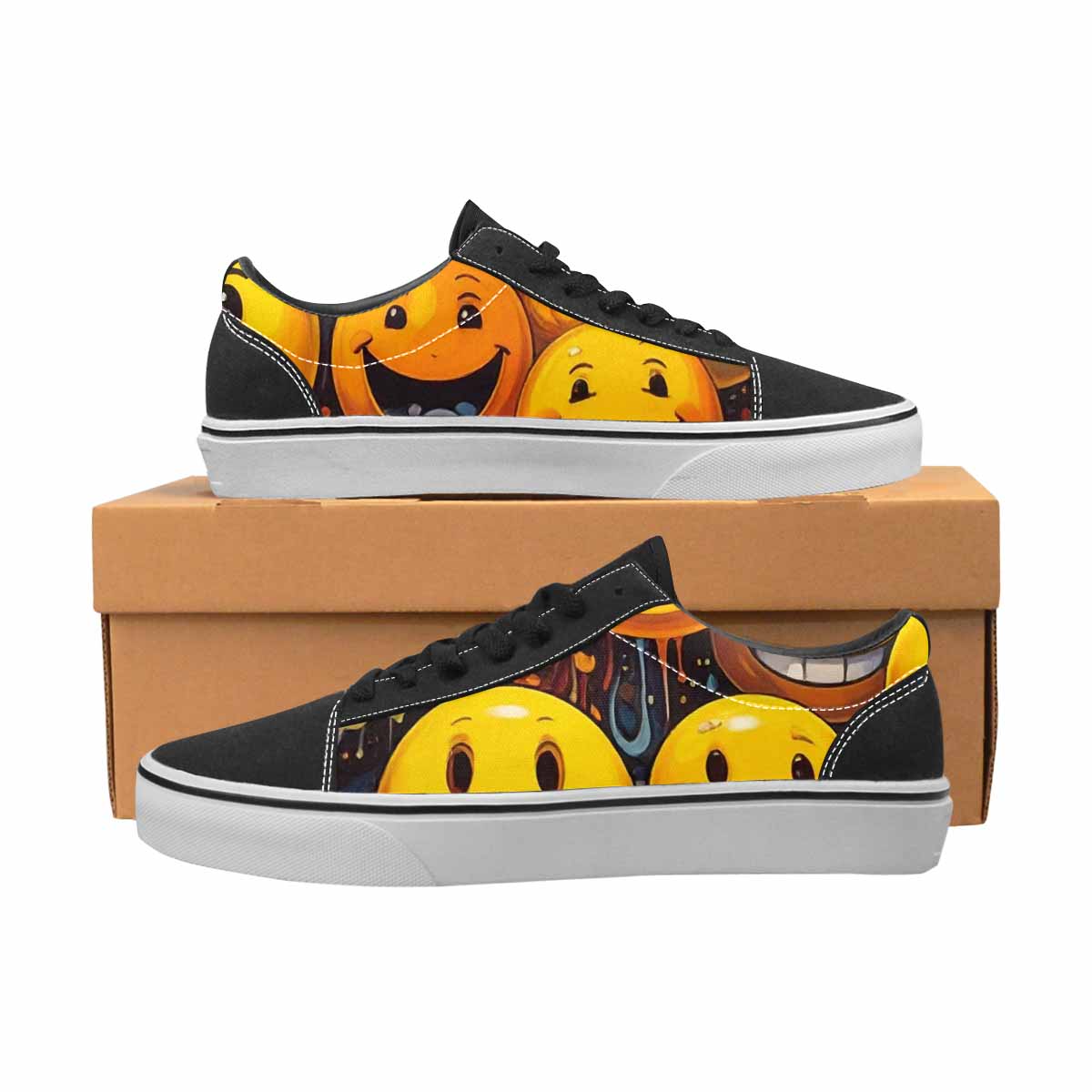 WOMEN'S Melting Moon Smiley — Lace-Up Canvas Aesthetic Custom Shoes