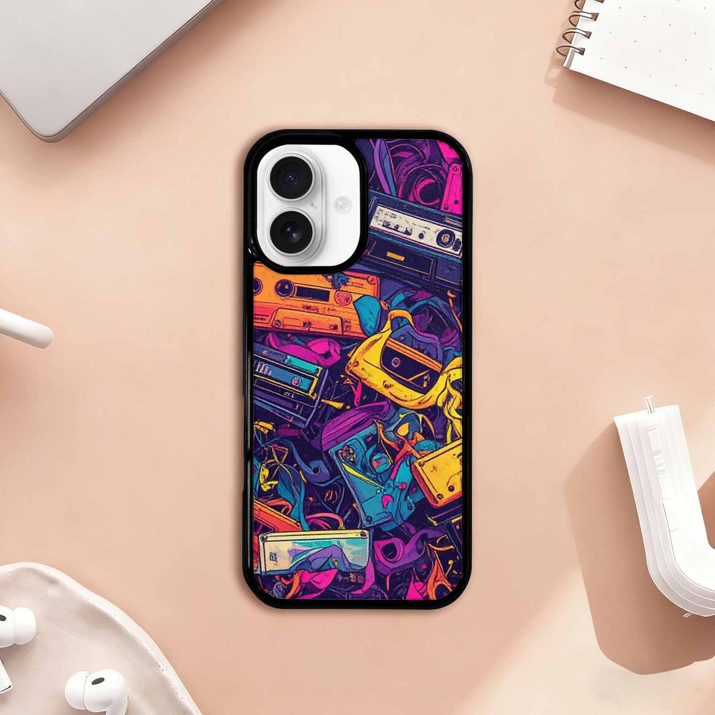 iPhone 17 Case — Retro Cassette Tape Pattern Retro Vintage, Personalized Phone Case