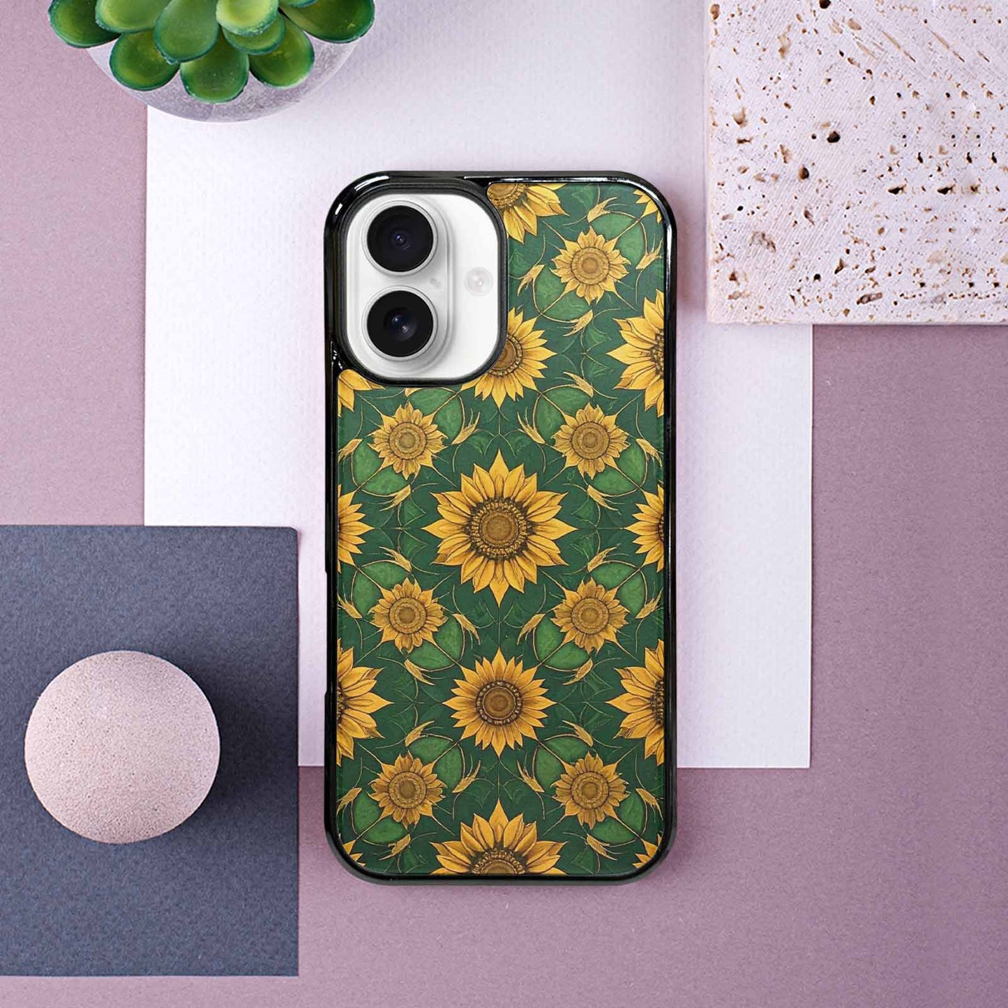 iPhone 16 Case — Sunflower Mandala Kaleidoscope, Custom Designed Case Cover