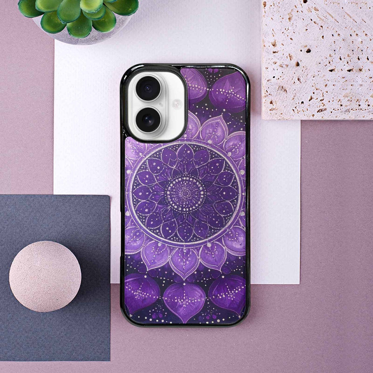 iPhone 16 Case — Purple Mandala Bohemian Print Edge To, Personalized Phone Case