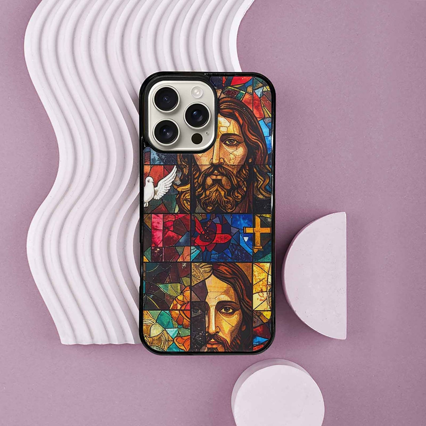 iPhone 16 Pro Max Case — Jesus Face Small Cross And Faith, Customized Protective Case