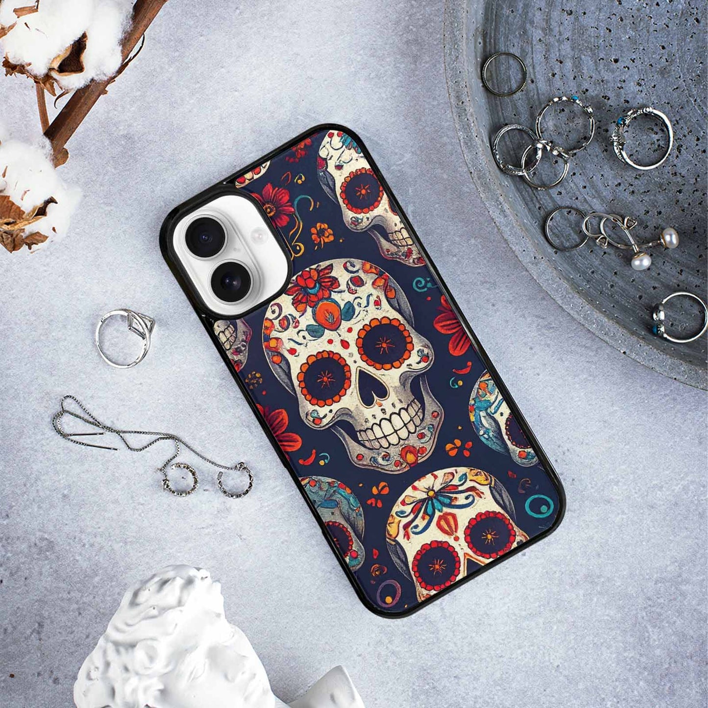 iPhone 16 Plus Case — Day Dead Sugar Skull Art 100s, Unique Phone Case Design