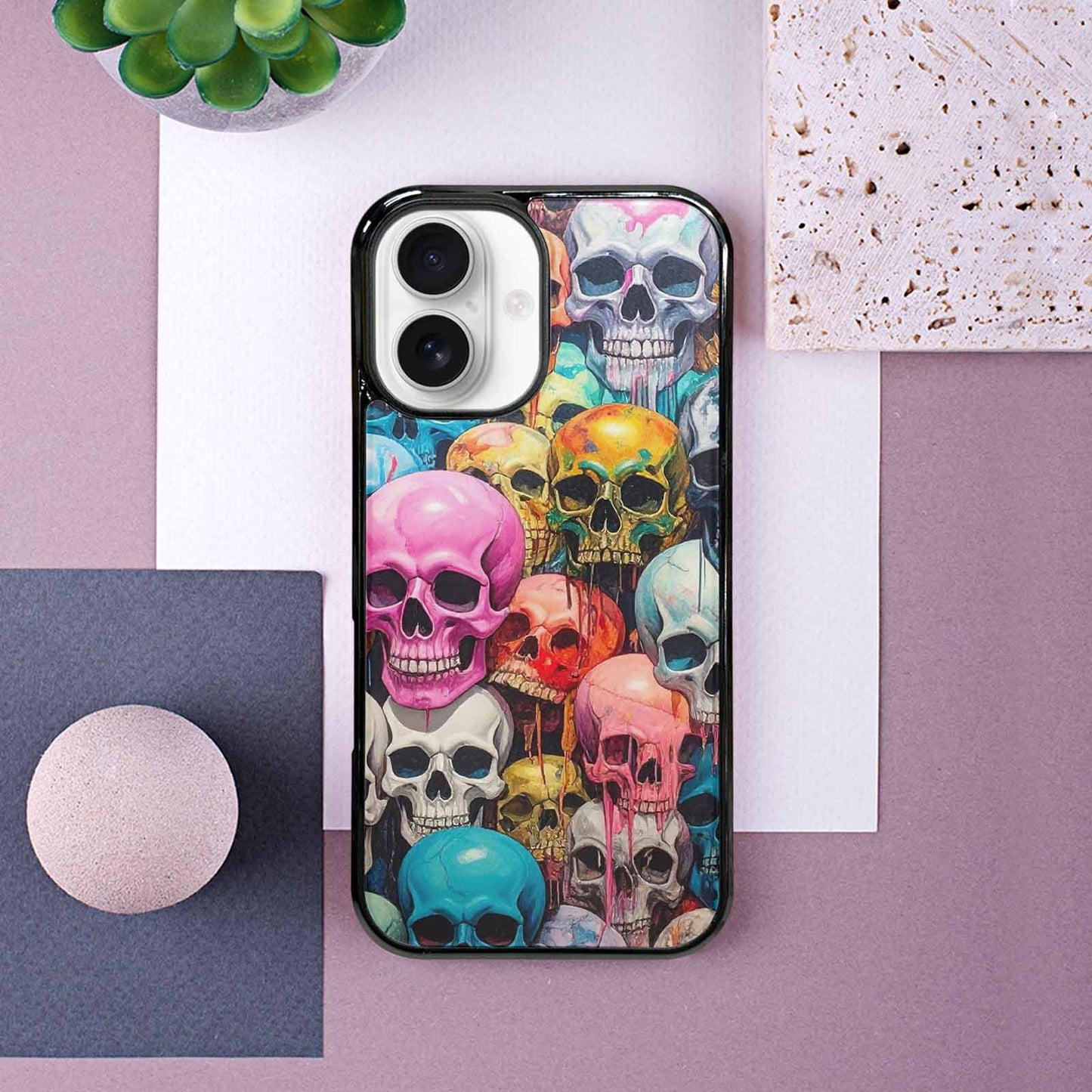 iPhone 16 Case — Skulls Marbleskulls Pattern, Custom Printed Phone Case
