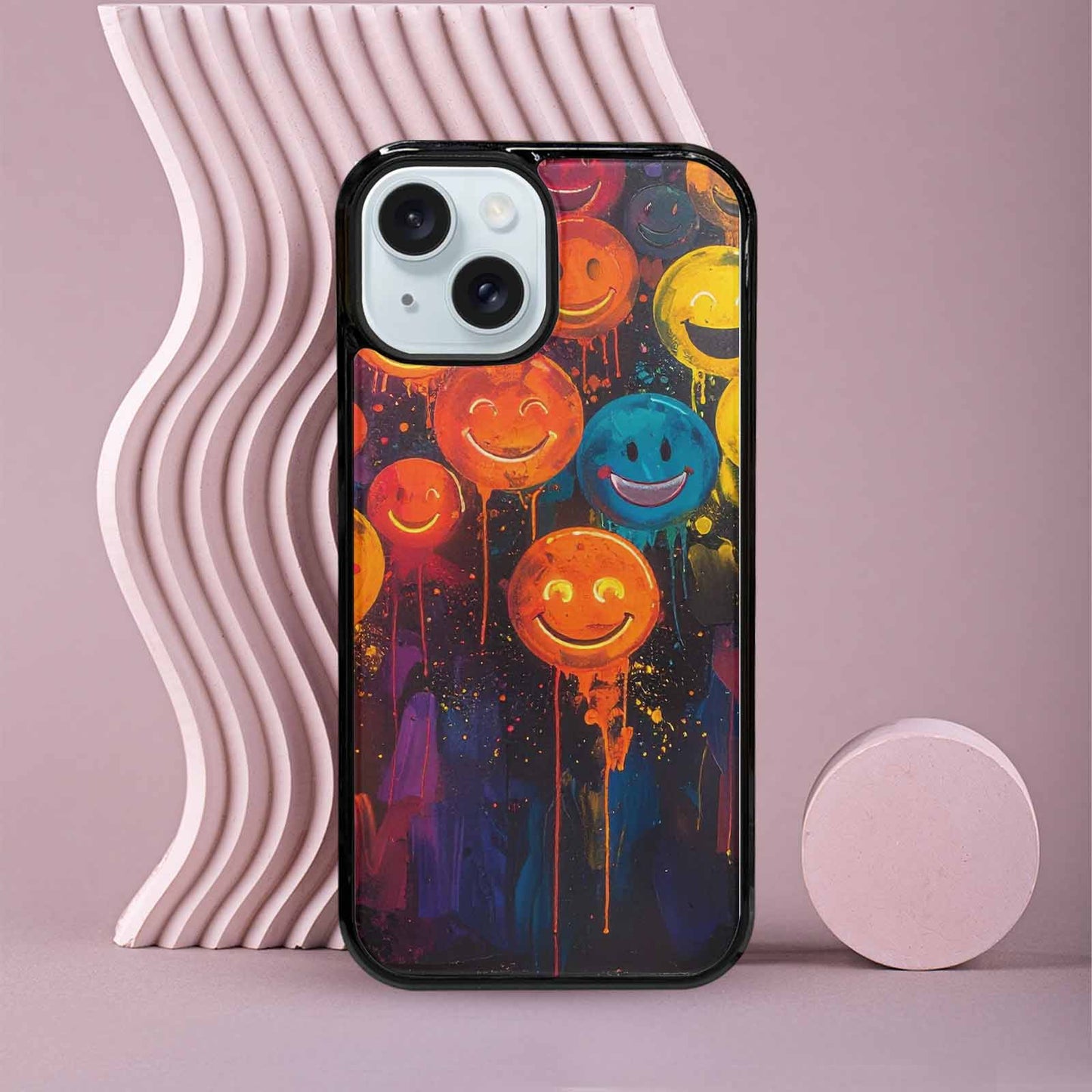 iPhone 15 Case — Smiley Faces Glow Smiley Faces Pattern, Unique Phone Case Design