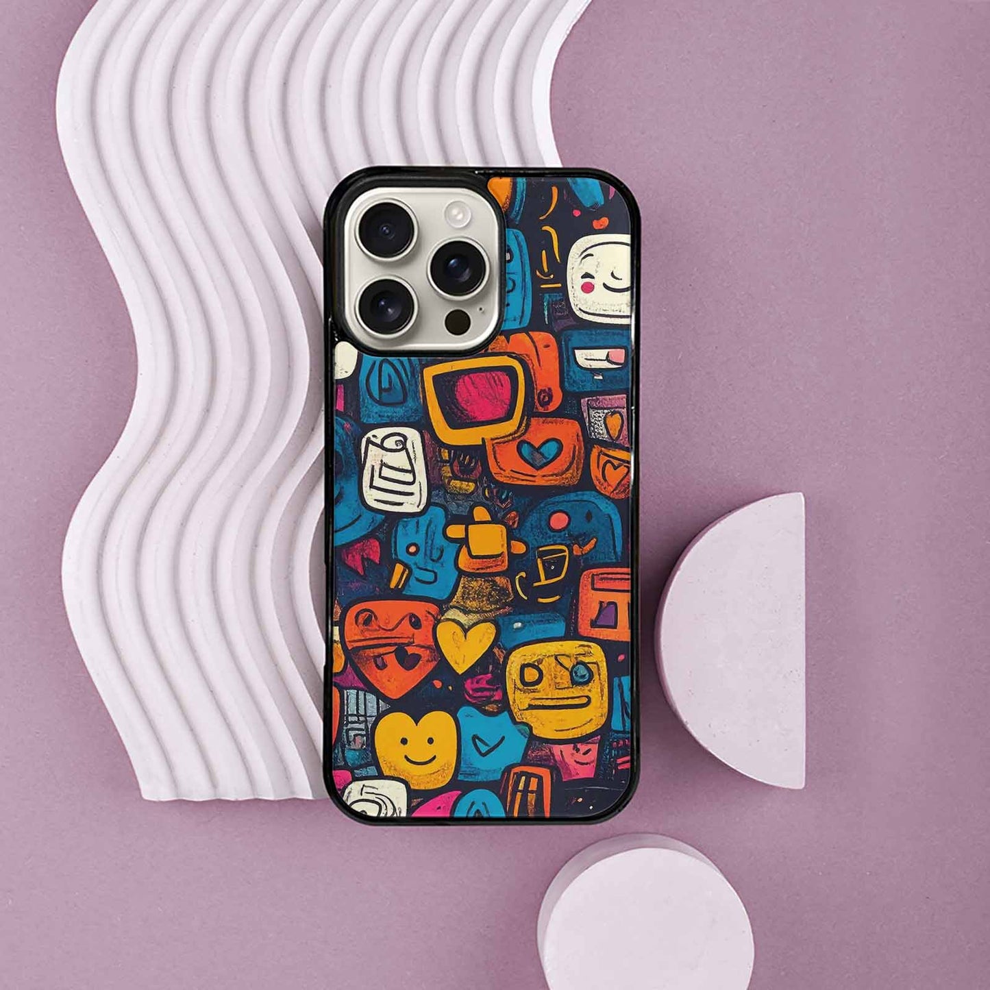 iPhone 16 Pro Max Case — Hand Drawn Icon Doodle Pattern Hundreds, Original Design Phone Case