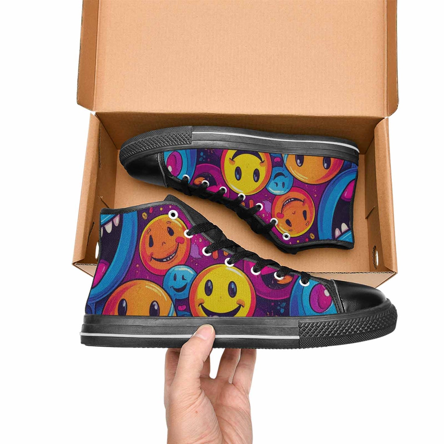 MEN'S Yellow Smiley Face High Top Canvas Y2K Custom Shoes