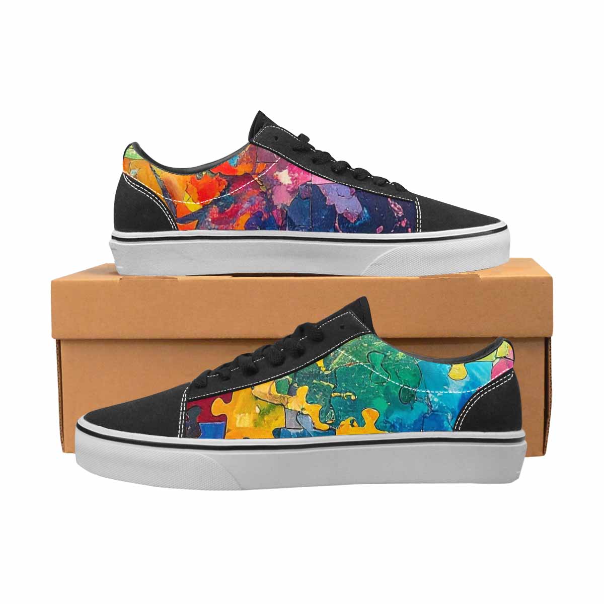 WOMEN'S Autism Puzzle Pieces Lace-Up Canvas Wallpaper Art Custom Sneakers