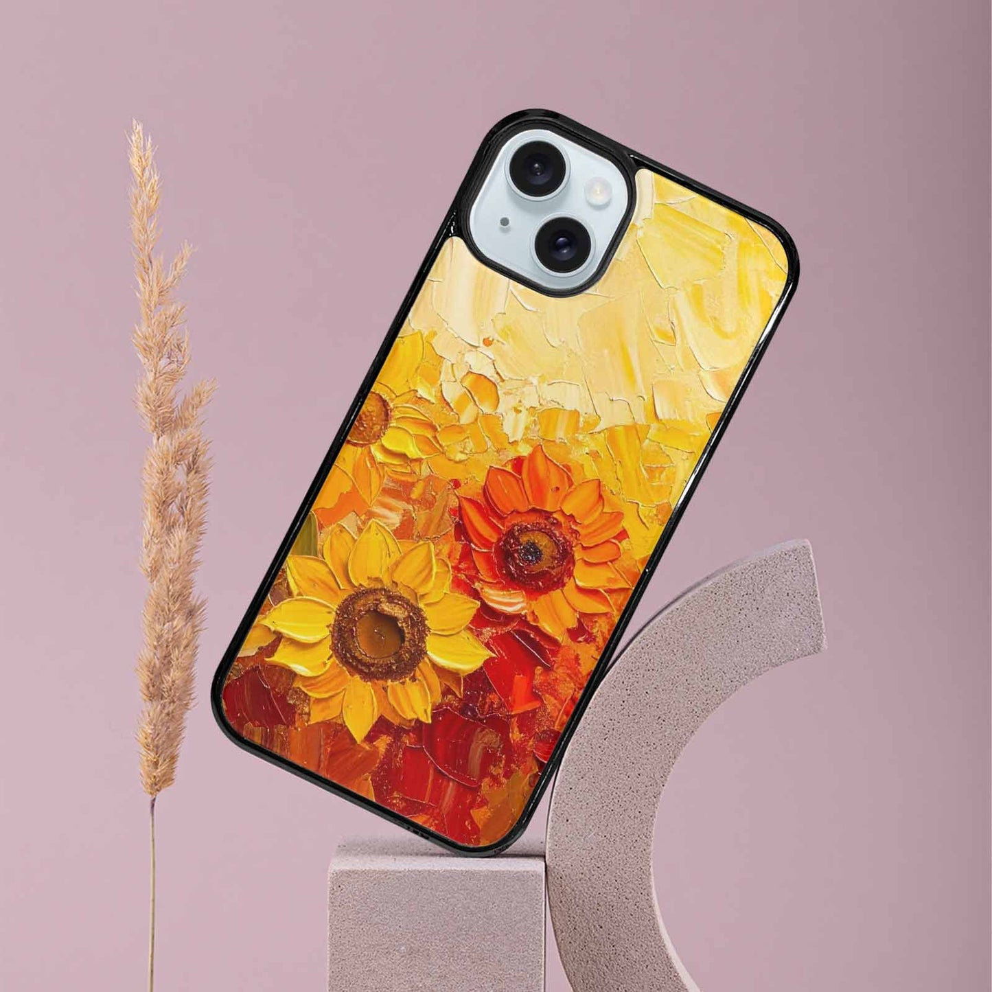 iPhone 15 Plus Case — Impressionist Sunflower Brushstroke Pattern Hundreds Of, Custom Printed Phone Case
