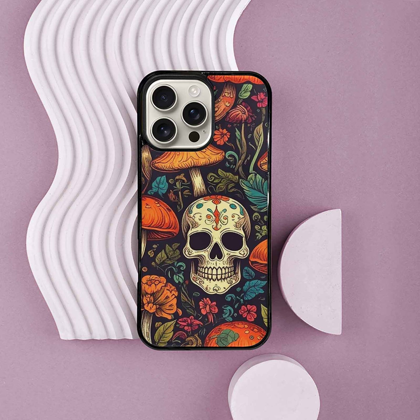 iPhone 16 Pro Max Case — Mushrooms And Skulls, Custom Made Phone Cover